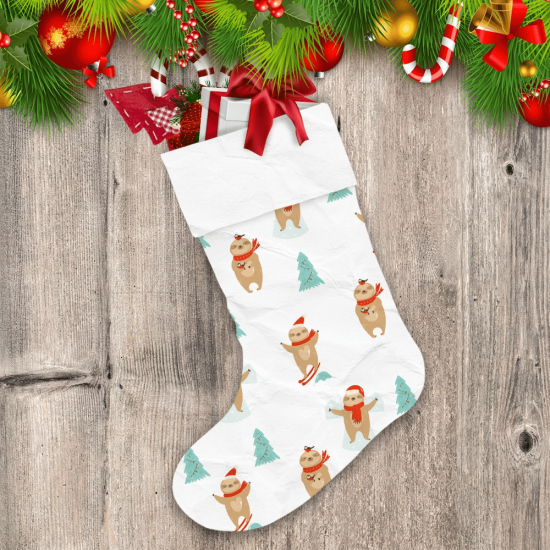 Cute Moments Of Sloth On Snowy Day Christmas Stocking