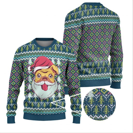 Cute Pug Christmas Unisex All Over Print Cotton Sweatshirt