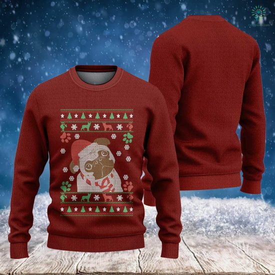 Cute Pug Dog Christmas Sweatshirt - Christmas Funny Dog Pug - Ugly Christmas Sweatshirt - Knitted Animal Dog - Christmas Sweatshirt