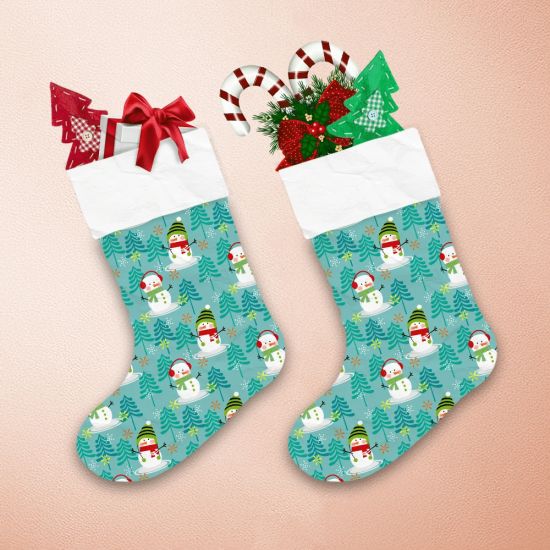 Cute Snowman In Christmas Tree Christmas Stocking 1