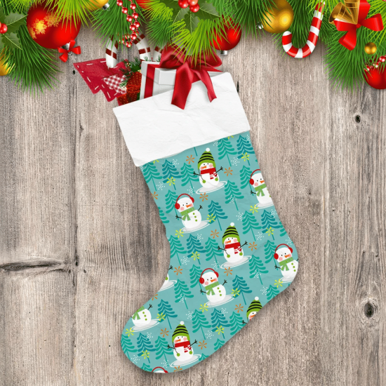 Cute Snowman In Christmas Tree Christmas Stocking