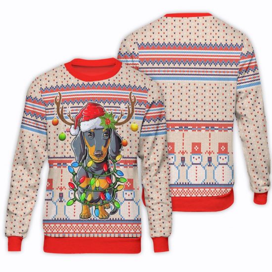 Dachshund Dog Christmas Unisex All Over Print Cotton Sweatshirt