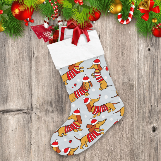 Dachshund In Santa Hats And Striped Jersey Christmas Stocking
