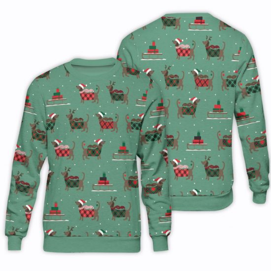 Dachshund Likes Christmas Unisex All Over Print Cotton Sweatshirt
