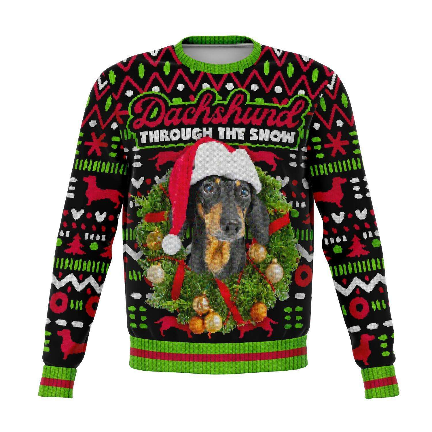 Dachshund-Through-The-Snow-Funny-Christmas-Fleece-Lined-Fashion-Sweatshirt Dachshund Through The Snow - Funny Christmas Fleece Lined Fashion Sweatshirt