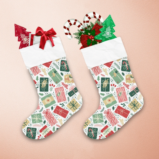Decorative Christmas With Gifts Berries Holly Leaves Snow Balls Christmas Stocking 1