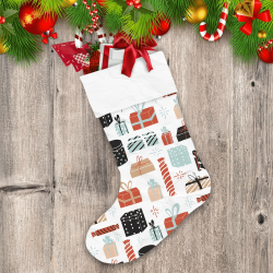 Different Shaped Of Gift Boxes On White Background Christmas Stocking