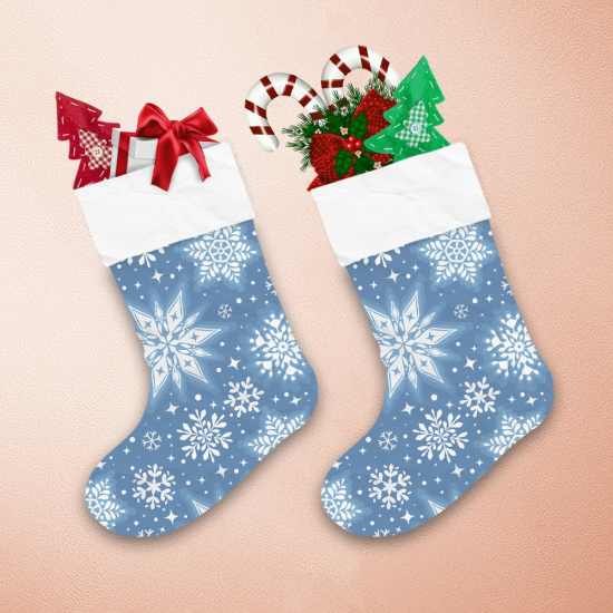 Different Shaped Of Snowflakes Pattern On Blue Background Christmas Stocking 1