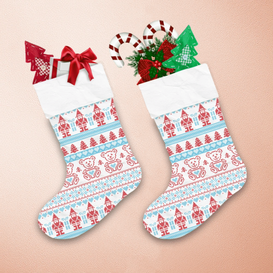 Digital 8 bit Pixel Blue And Red Inspired Gnomes Elf Stars Christmas Stocking 1