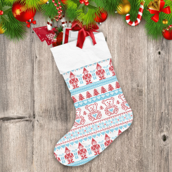 Digital 8-bit Pixel Blue And Red Inspired Gnomes Elf Stars Christmas Stocking
