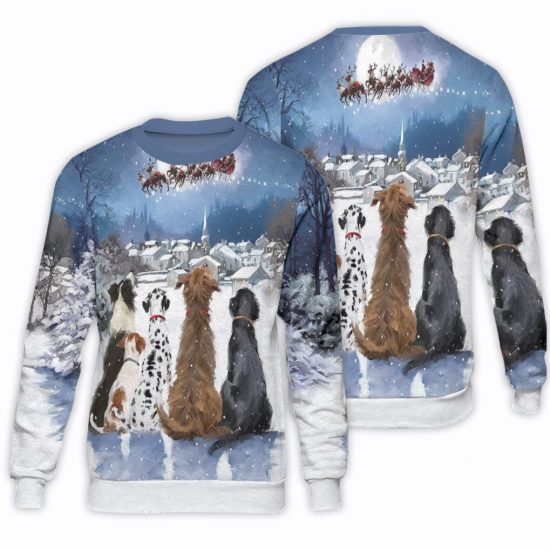 Dog Christmas Santa Claus Is Coming Unisex All Over Print Cotton Sweatshirt