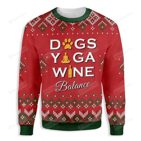 Dogs Yoga Wine Ugly Christmas Sweater