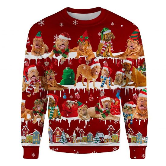 Dogue De Bordeaux Snow Christmas Ugly Christmas Sweatshirt Animal Dog Cat Sweater Unisex