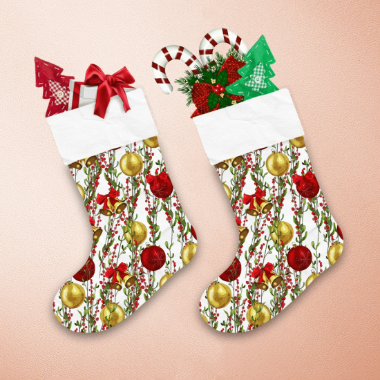 Drawn Mistletoe Branches Berries Bells Bows And Balls Christmas Stocking 1