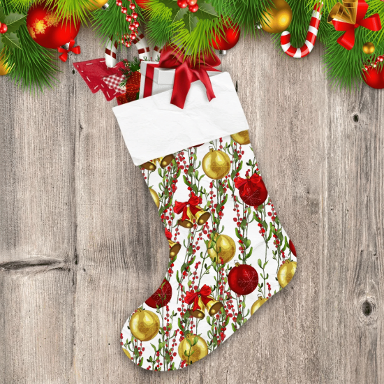 Drawn Mistletoe Branches Berries Bells Bows And Balls Christmas Stocking