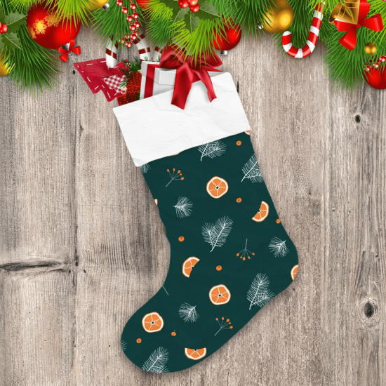 Dry Orange Slice With Spruce Branches Berries Pattern Christmas Stocking
