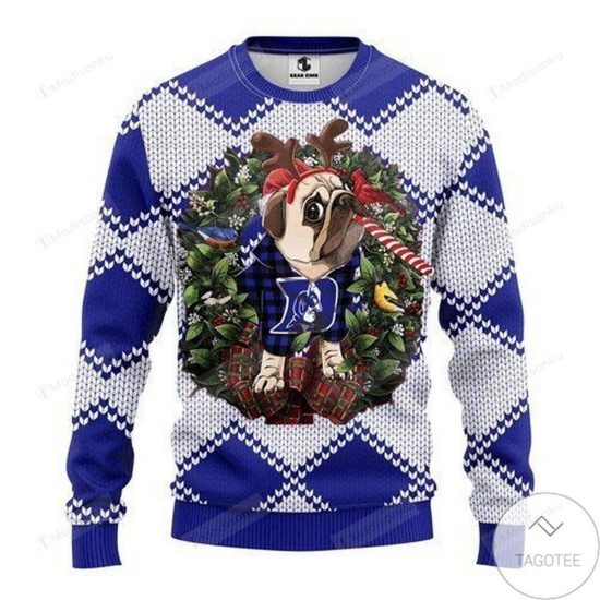 Duke Blue Devils Pug Dog For Unisex Ugly Christmas Sweater