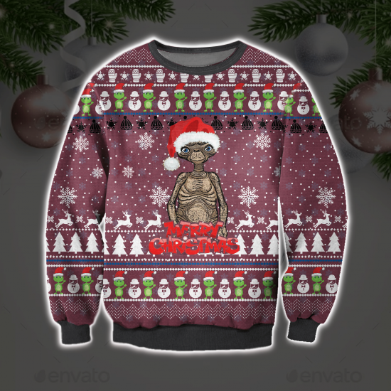 E.T. The Extra-Terrestrial 3D All Over Printed Ugly Christmas Sweatshirt