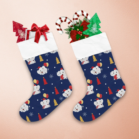 Elephant In Winter Costume On Deep Blue Christmas Stocking 1