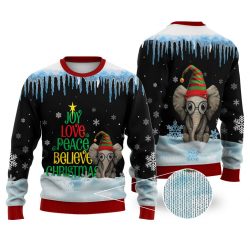 Elephant Joy Love Peace Believe Christmas Sweater Christmas Knitted Sweater Print Fashion Sweatshirt For Everyone