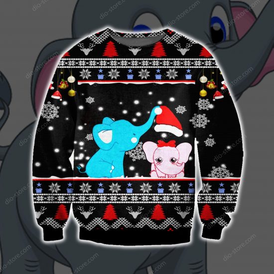 Elephant Merry Christmas Knitting Pattern 3D Print Ugly Sweatshirt