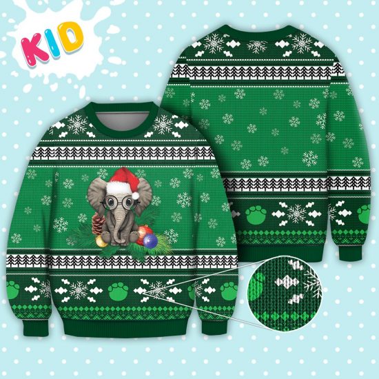 Elephant Pattern Falling Snowflakes Sweater Christmas Knitted Sweater Print Fashion Sweatshirt For Everyone 1