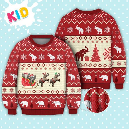 Elephant Reindeer Christmas Sweater Christmas Knitted Sweater Print Fashion Sweatshirt For Everyone 1