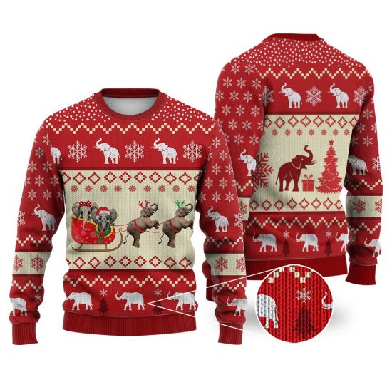 Elephant Reindeer Christmas Sweater Christmas Knitted Sweater Print Fashion Sweatshirt For Everyone