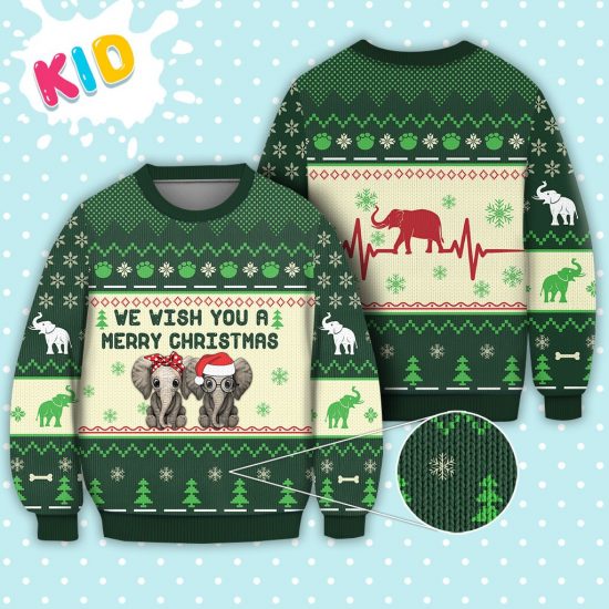 Elephant We Wish You A Merry Christmas Sweater Christmas Knitted Sweater Print Fashion Sweatshirt For Everyone 1