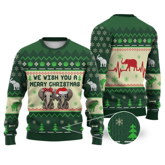 Elephant We Wish You A Merry Christmas Sweater Christmas Knitted Sweater Print Fashion Sweatshirt For Everyone