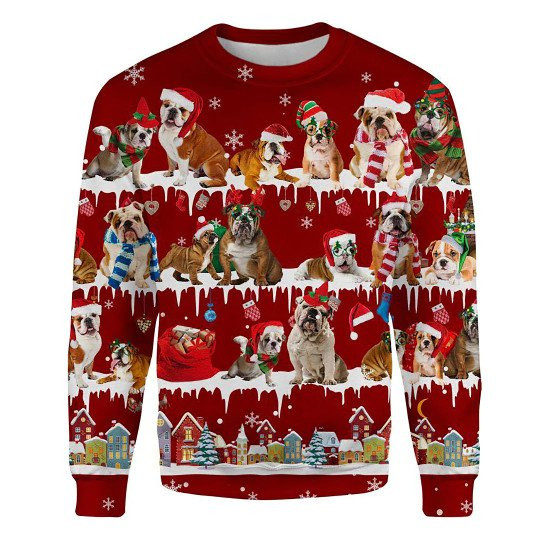 English Bulldog Snow Christmas Ugly Christmas Sweatshirt Animal Dog Cat Sweater Unisex