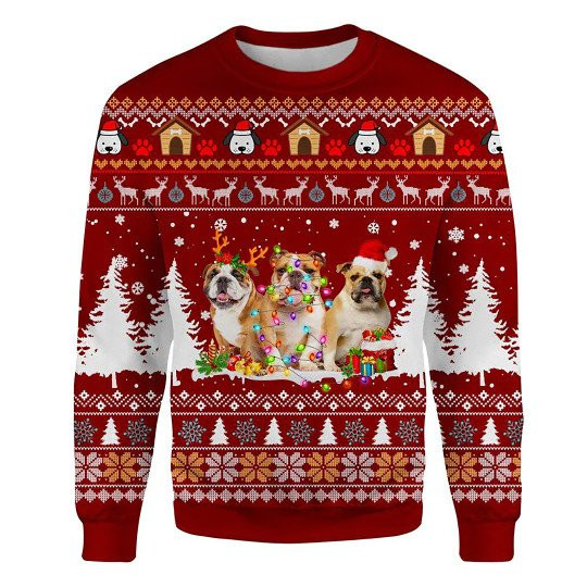 English Bulldog Ugly Christmas Sweatshirt Animal Dog Cat Sweater Unisex