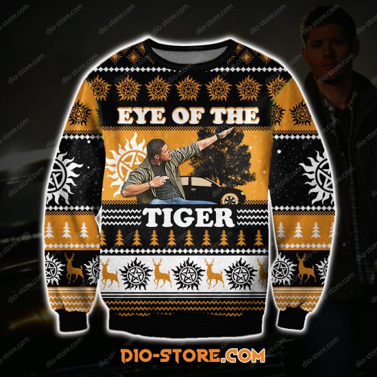 Eye Of The Tiger Knitting Pattern 3D Print Ugly Christmas Sweatshirt