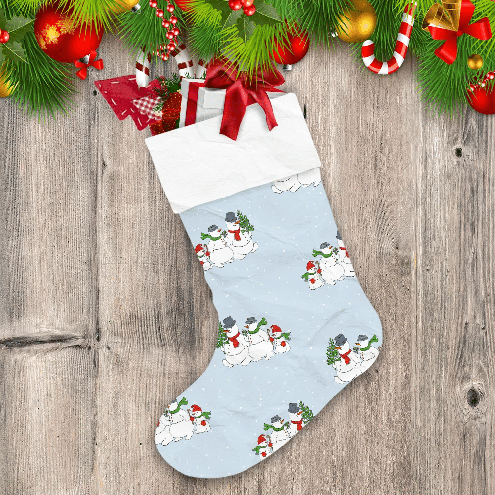 Family-Cheerful-Snowman-Walking-In-Christmas-Christmas-Stocking Family Cheerful Snowman Walking In Christmas Christmas Stocking