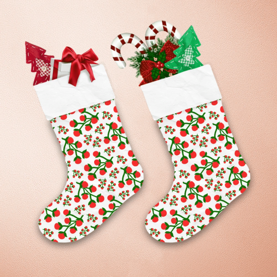 Festive Pattern Lingonberry And Red Berry With Green Leaf Christmas Stocking 1