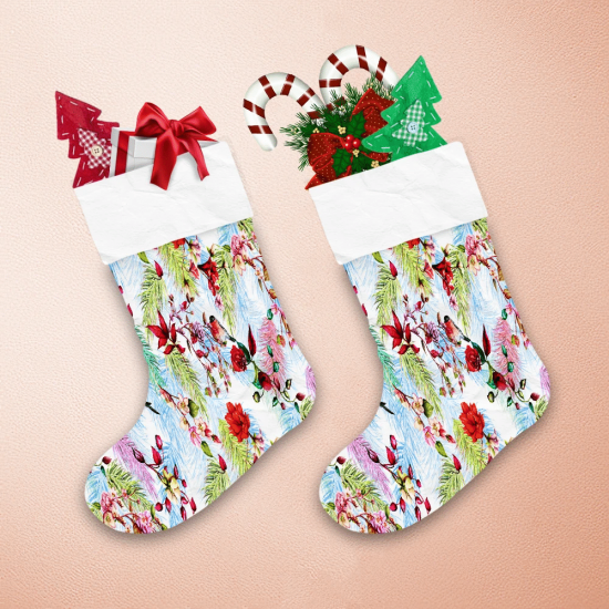 Fir Branches Flower With Christmas Tree And Bullfinch Christmas Stocking 1