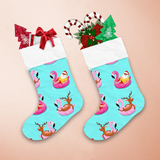 Flamingo Swim Float And Santa Claus Christmas Stocking 1