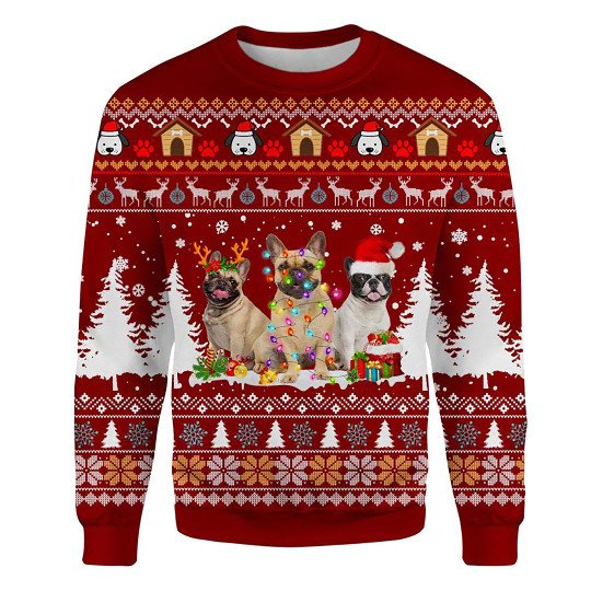 French Bulldog Ugly Christmas Sweatshirt Animal Dog Cat Sweater Unisex