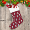 Friendly Gnomes And Snowman On Red Background Christmas Stocking