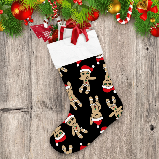 Funny Cartoon Gingerbread Man Santa Hat Dancing Christmas Stocking
