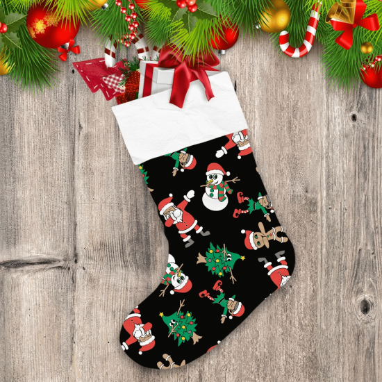 Funny Cartoon Santa Christmas Tree Elf Snowman And Cookies Christmas Stocking