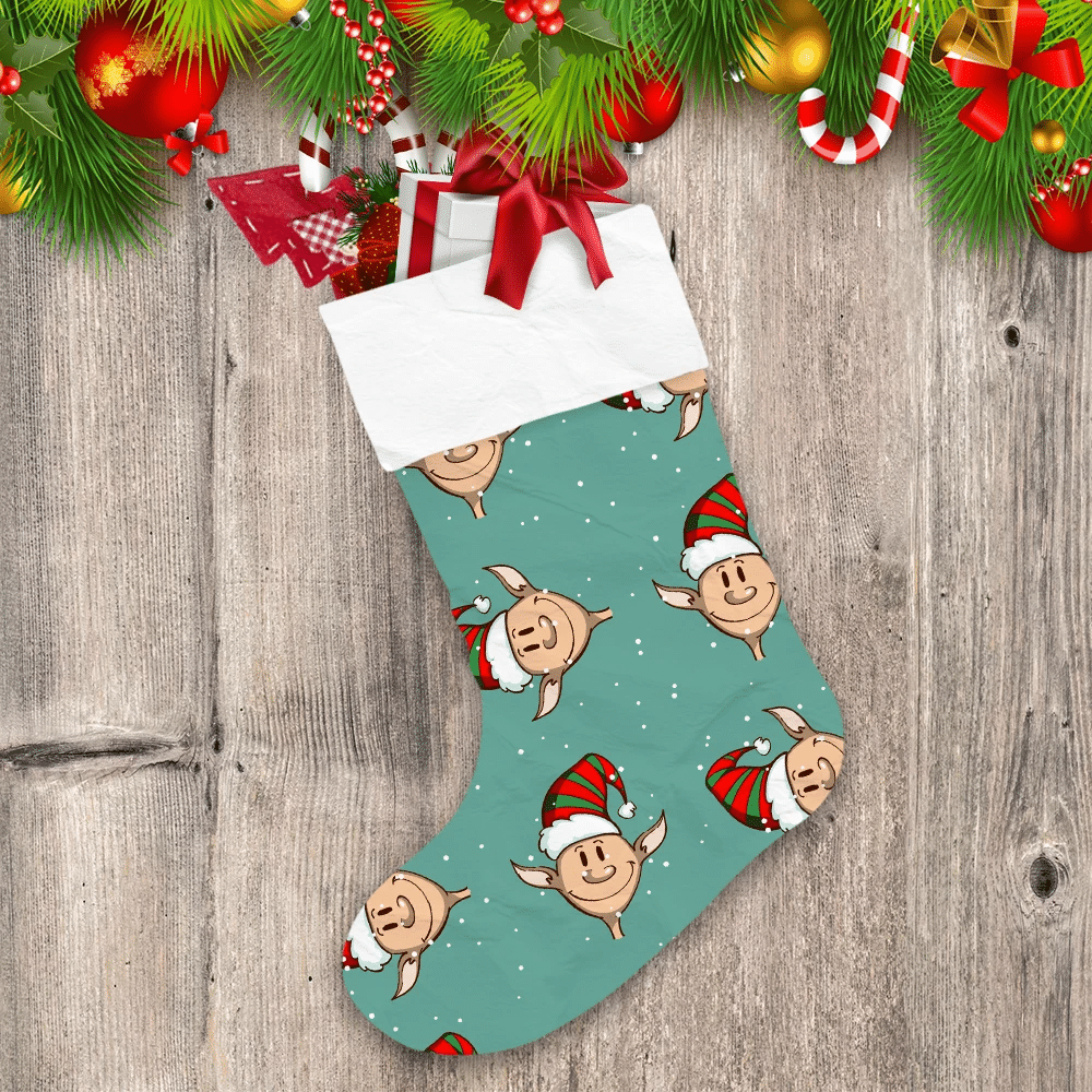Funny Cartoon Smiling Faces Gnome Pattern Christmas Stocking