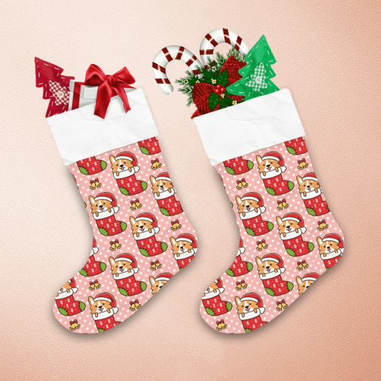 Funny Dog With Red Hat In Christmas Socks Christmas Stocking 1