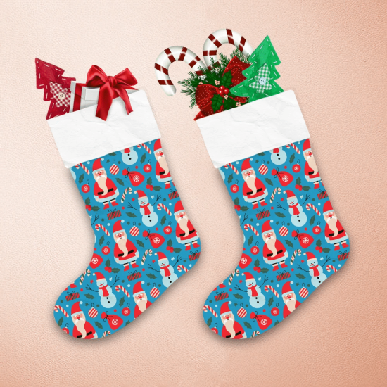 Funny Santa Clau With Gift Bag And Sweet Candy Cane Christmas Stocking 1
