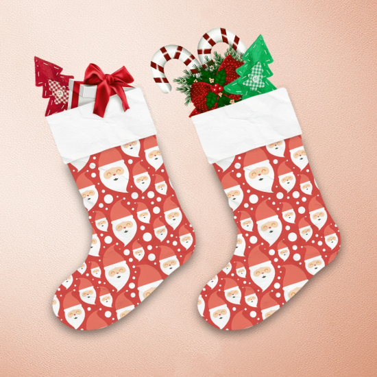 Funny Santa Claus Face And Dots On Red Design Christmas Stocking 1