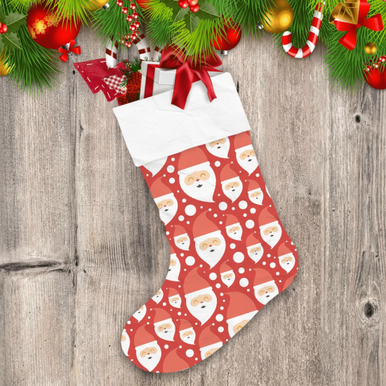 Funny Santa Claus Face And Dots On Red Design Christmas Stocking