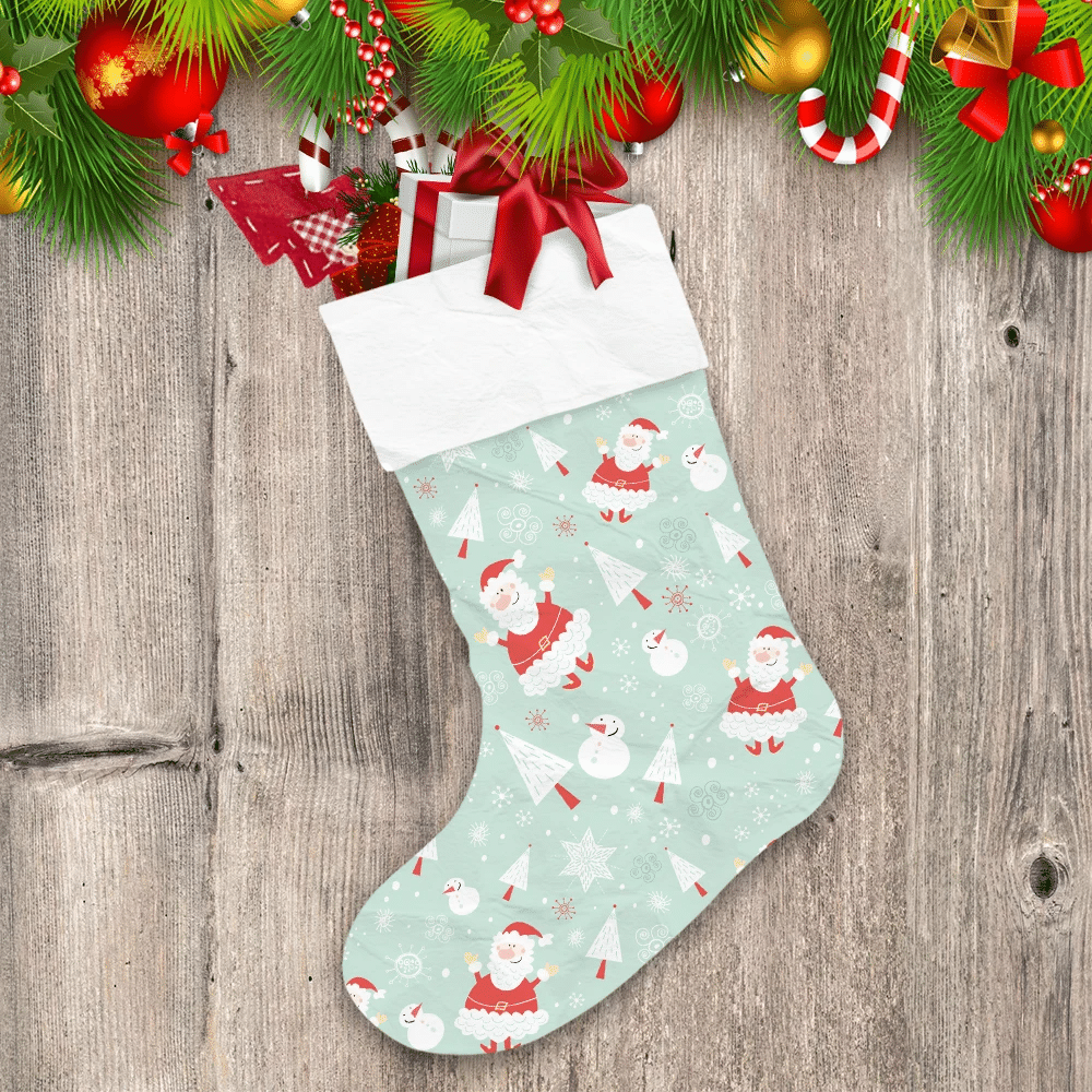 Funny Santa With Snowman And Trees On Christmas Christmas Stocking