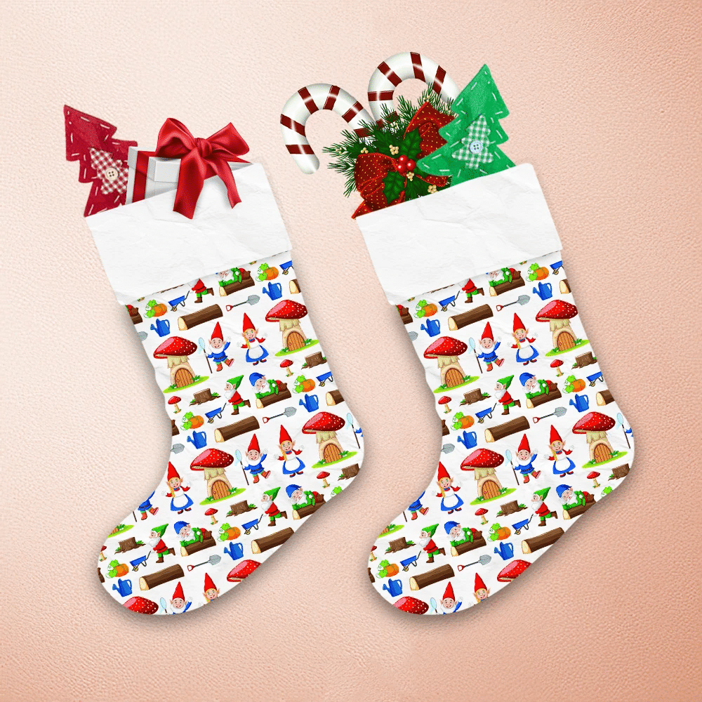 Gardening Gnome And Pumpkin House In Cartoon Style Christmas Stocking 1
