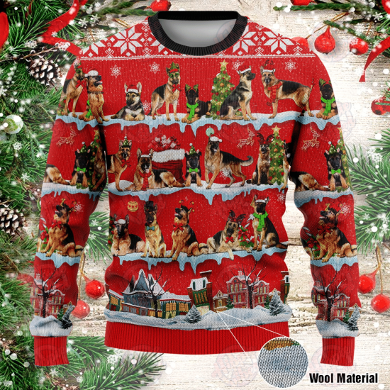 German Shepherd Christmas Sweatshirt Unisex 3D Ugly Christmas Sweater All Over Print Setmt