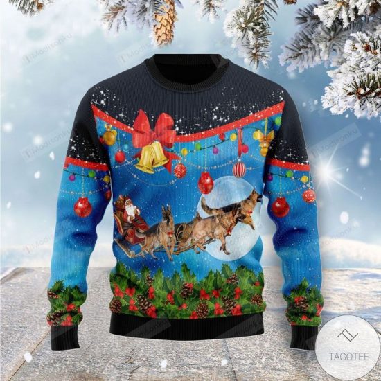 German Shepherd Sleigh For Unisex Ugly Christmas Sweater